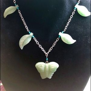 Aventurine butterfly necklaceWith blue Czech beads